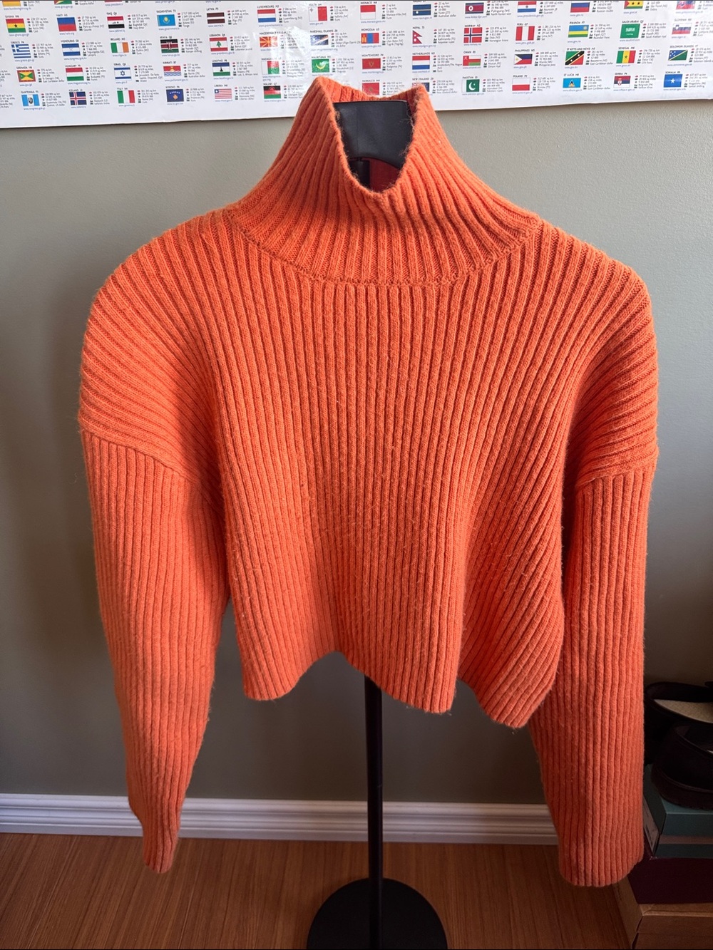 H&M Orange Ribbed Cropped Turtleneck Sweater